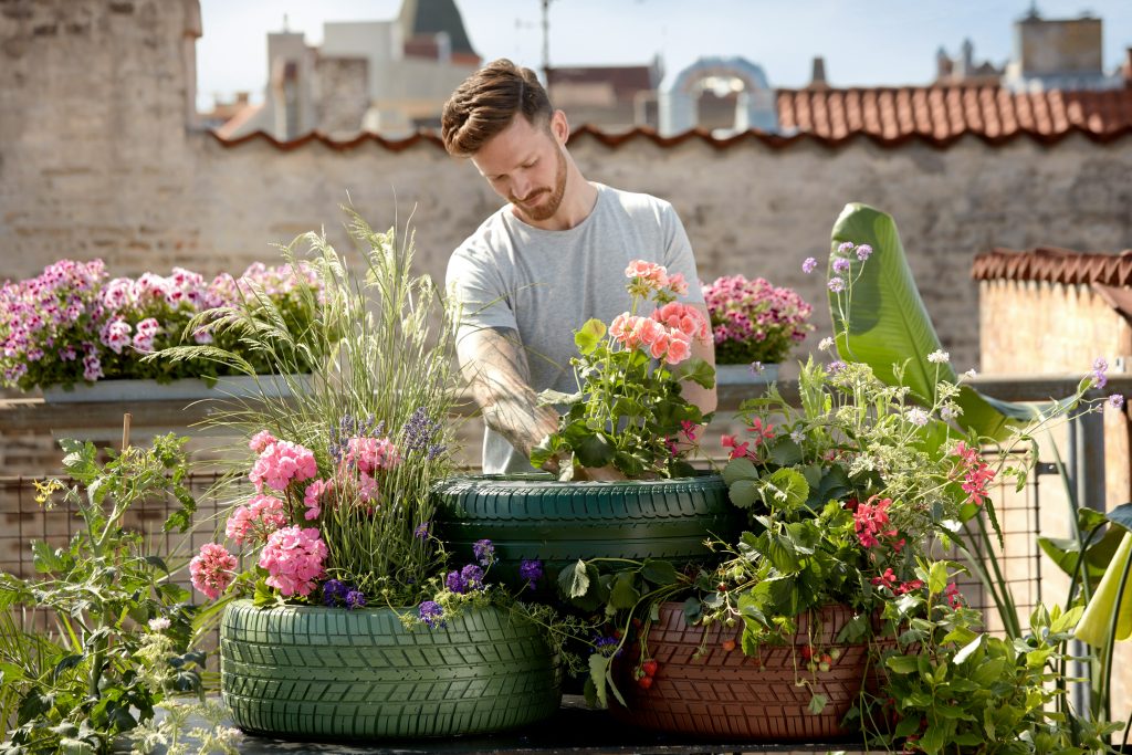 Summer curb appeal with fresh flowers and planters